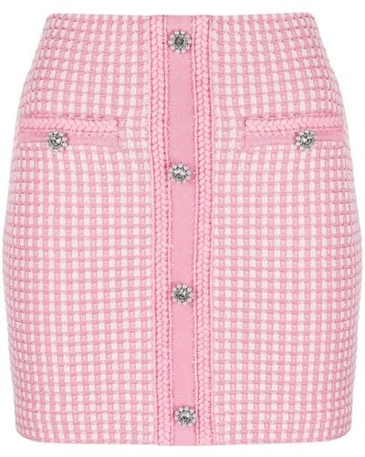 Self-Portrait Embellished Checked Knitted Miniskirt - Pink