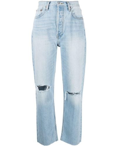 RE/DONE '70s Stove Pipe Cropped Jeans - Blue