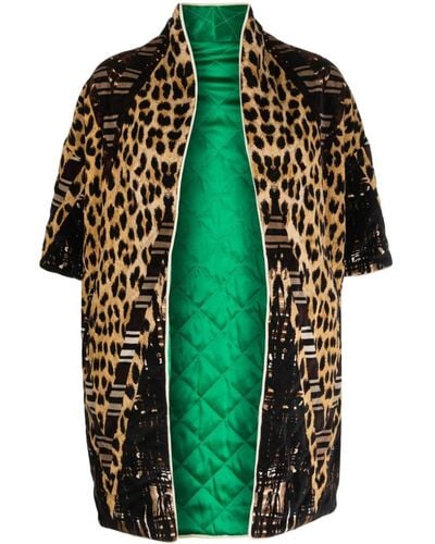 Pierre Louis Mascia Veste kimono réversible à imprimé léopard - Vert