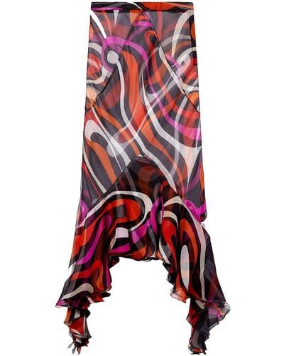 Emilio Pucci Marmo-print Asymmetric Silk Skirt - Red