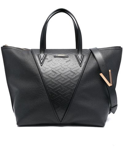 Versace Bolso shopper con logo en relieve - Negro