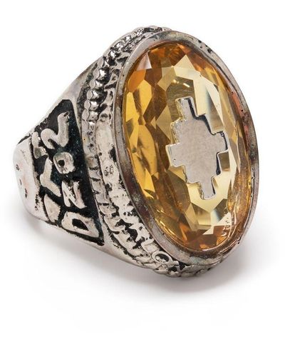 Marcelo Burlon Cross Gemstone Carved Ring - Metallic