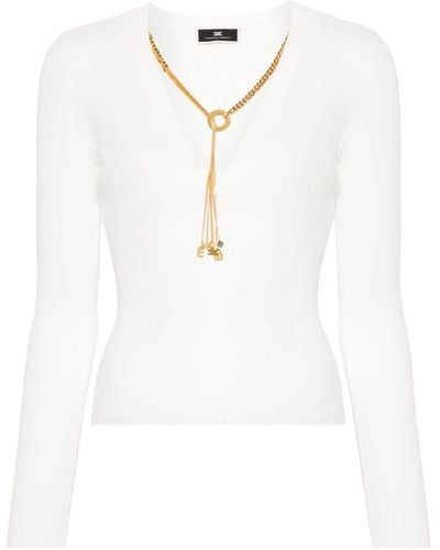 Elisabetta Franchi Sweater With Necklace - White