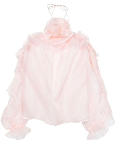 Carolina Herrera Gerüschte Bluse mit Blumenapplikation - Pink