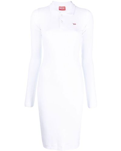 DIESEL Fine-ribbed Polo Dress - White