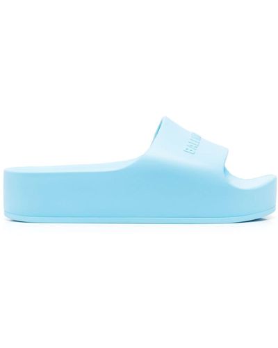 Balenciaga Sandali slides con logo goffrato - Blu