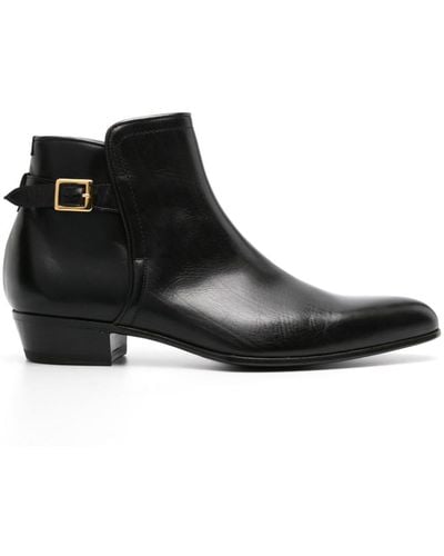 Lidfort Pointed-toe Buckled Leather Boots - Black