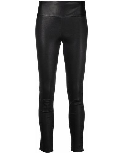 Theory Cropped Leather Trousers - Black