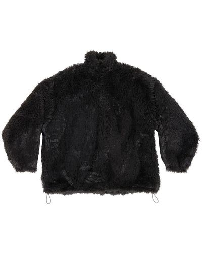 Balenciaga Faux-fur Single-breasted Coat - Black