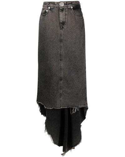 VAQUERA Asymmetric Denim Midi Skirt - Gray