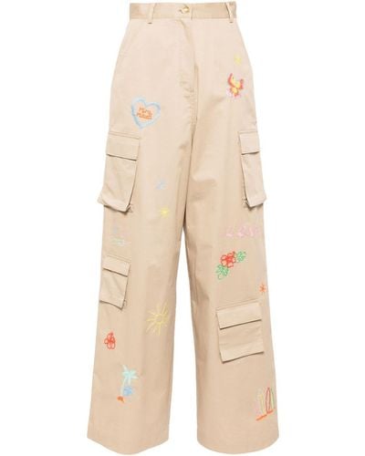 Mira Mikati Embroidered Cotton Cargo Trousers - Natural