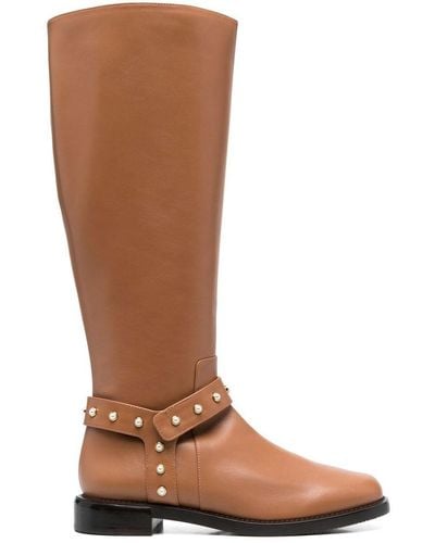 Stuart Weitzman Studded Knee-high Leather Boots - Brown