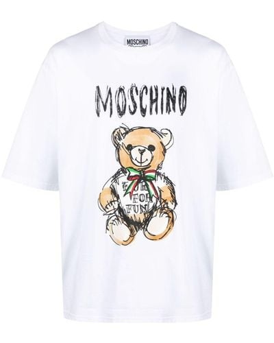 Moschino Katoenen T-shirt Met Teddybeerprint - Wit