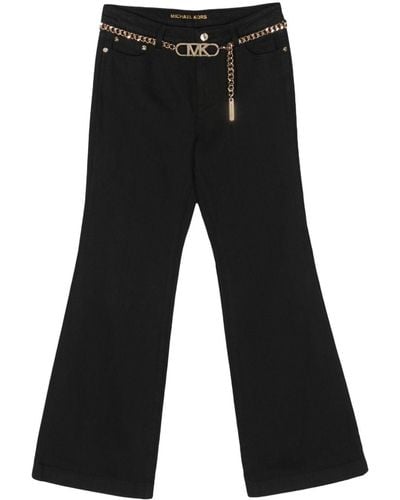 MICHAEL Michael Kors Chain-belt Flared Cotton Jeans - Black