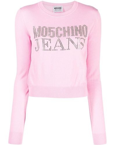 Moschino Jeans Sudadera con logo y detalles de cristales - Rosa