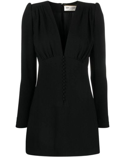 Saint Laurent V-neck Fitted Mini Dress - Black