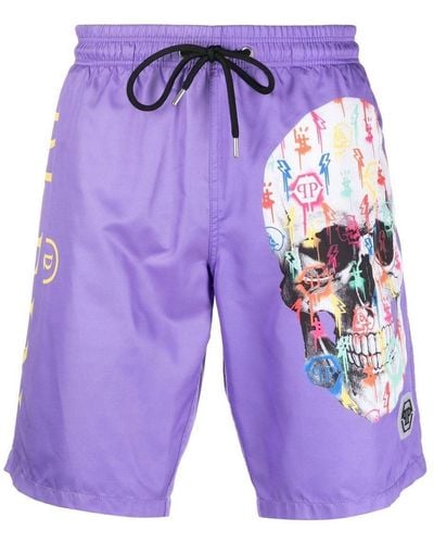 Philipp Plein Skull-print Beach Shorts - Purple