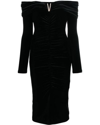 Nissa Off-shoulder Velvet Midi Dress - Black