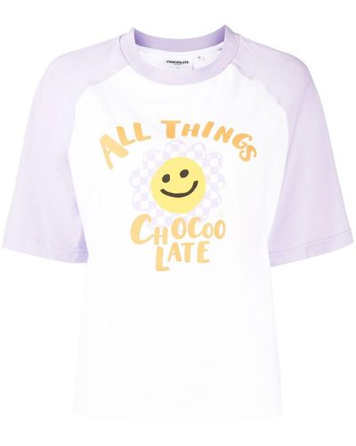 Chocoolate Camiseta con estampado floral y manga raglán - Blanco