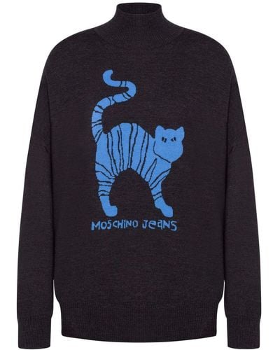 Moschino Jeans Pullover mit Intarsien-Strickmuster - Blau