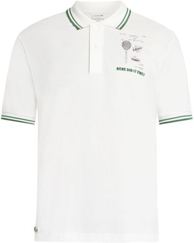 Lacoste Slogan-embroidered Cotton Polo Shirt - White