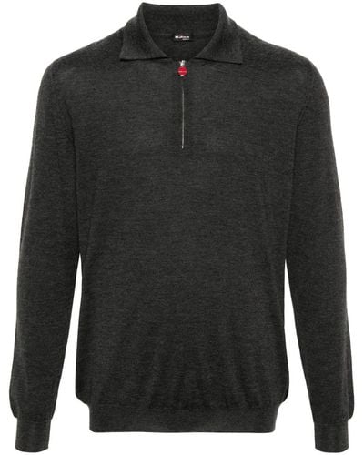 Kiton Fine-knit Long-sleeved Polo Shirt - Black