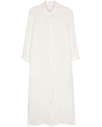 120% Lino Robe-chemise en lin à coupe mi-longue - Blanc