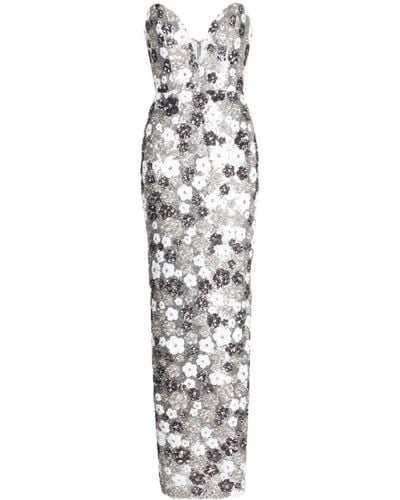Marchesa Sequined Sweetheart-neck Maxi Dress - White