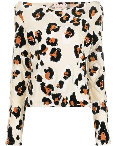 Marni Leopard-print Off Shoulder T-shirt - Black