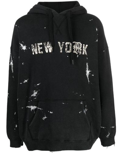 R13 Paint-splatter Distressed-effect Hoodie - Black