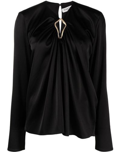 Lanvin Blusa drapeada de manga larga - Negro