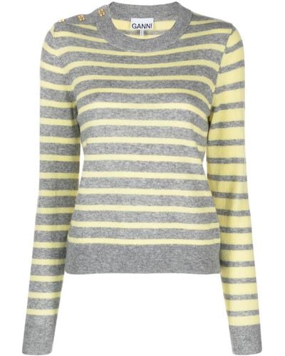 Ganni Striped Ribbed Sweater - Yellow