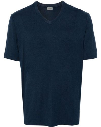 Hanro Meliertes T-Shirt mit V-Ausschnitt - Blau