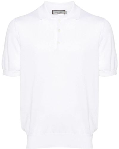 Canali Cotton-blend Knitted Polo Shirt - White