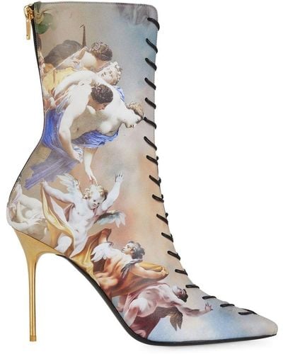 Balmain Graphic-print Lace-up Ankle Boots - White