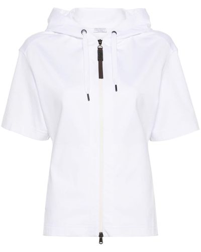 Brunello Cucinelli Sudadera con capucha y cremallera - Blanco