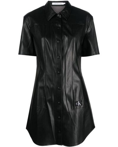 Calvin Klein Faux-leather Short-sleeve Minidress - Black