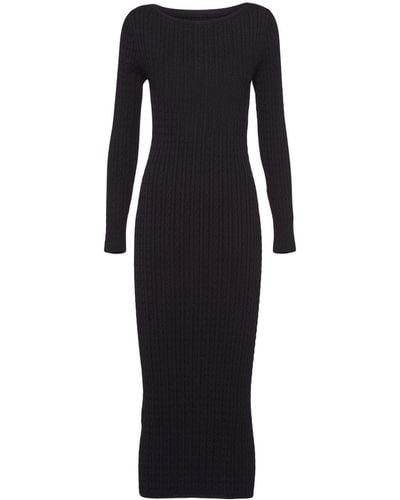 Prada Ribgebreide Midi-jurk - Zwart