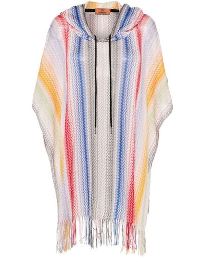 Missoni Poncho frangée à motif zig-zag - Bleu