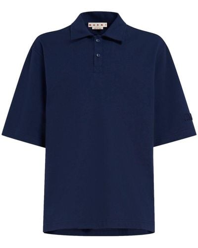 Marni Logo-patch Cotton Polo Shirt - Blue