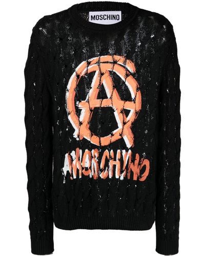 Moschino Logo-print Cable-knit Jumper - Black