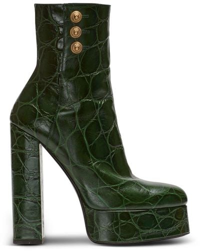 Balmain Croc-embossed Platform Brune Ankle Boots - Green