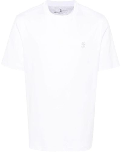 Brunello Cucinelli T-Shirt mit Logo-Stickerei - Weiß