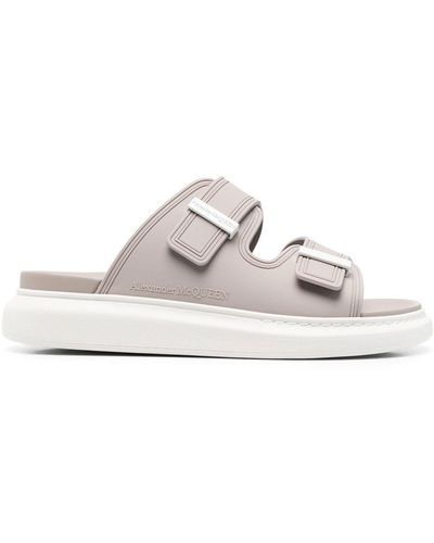 Alexander McQueen Open-toe Touch-strap Slippers - White