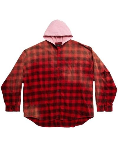 Balenciaga Check-pattern Hooded Shirt - Red