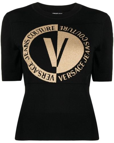 Versace Jeans Couture Intarsia-knit Logo Top - Black