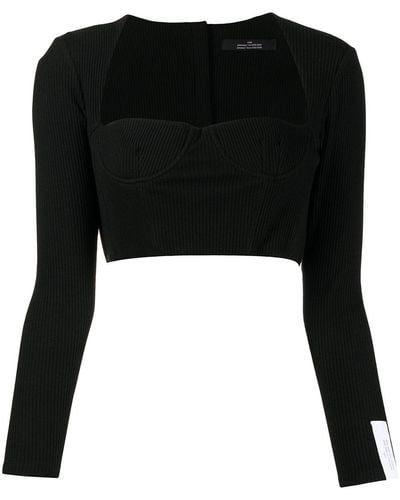 ROKH Cropped Sweetheart Neck Top - Black
