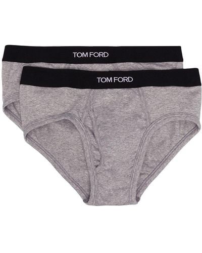 Tom Ford 2er-Set Slips mit Logo-Bund - Grau
