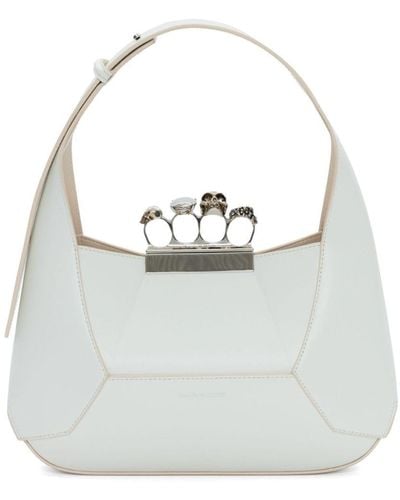 Alexander McQueen Jewelled Hobo Leather Tote Bag - White