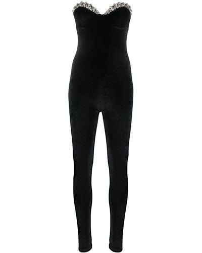 Amen Crystal-embellished Strapless Velvet Jumpsuit - Black